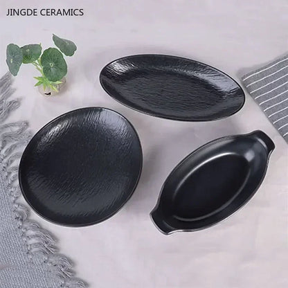Hotpot Restaurant Melamine Tableware Black Frosted Dinner Plate Japanese Sushi Plates Not Easily Broken Snack Fruit Dishes.