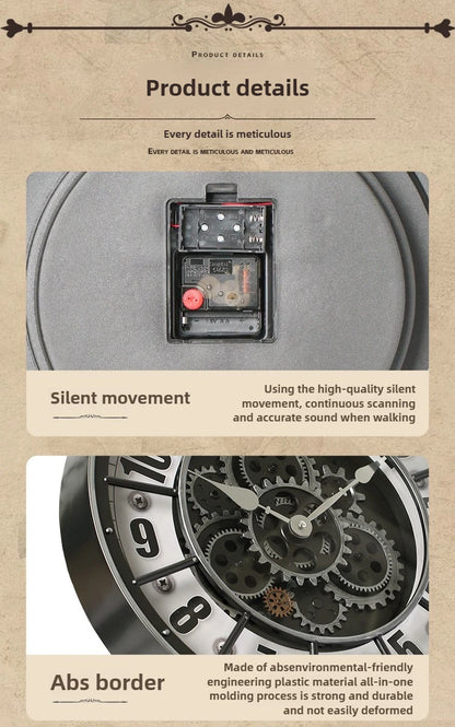 46 cm Echte Moving Gears Wanduhr Große Industrielle Dampf Punk Römische Ziffer Wanduhr Wohnzimmer Dekoration Quarzuhr