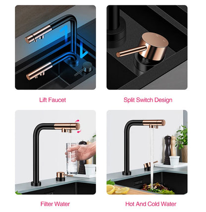 ASRAS Hidden Double Sinks Smart Purifying Kitchen Island Sinks Flip Cover Hidden 4mm Thickness Handmade kitchen Sinks