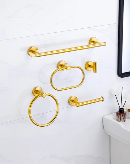 Badezimmer-Hardware-Set aus gebürstetem Gold, Handtuchhalter aus Edelstahl 304, Handtuchring, Toilettenpapierhalter, Kleiderhaken, Badezimmer-Zubehör