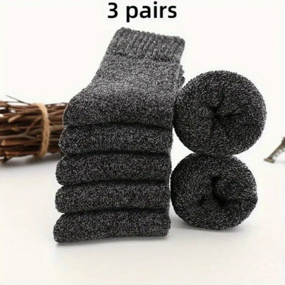 Men's thick warm towel socks 3 pairs of casual solid color mid-calf socks winter men's socks