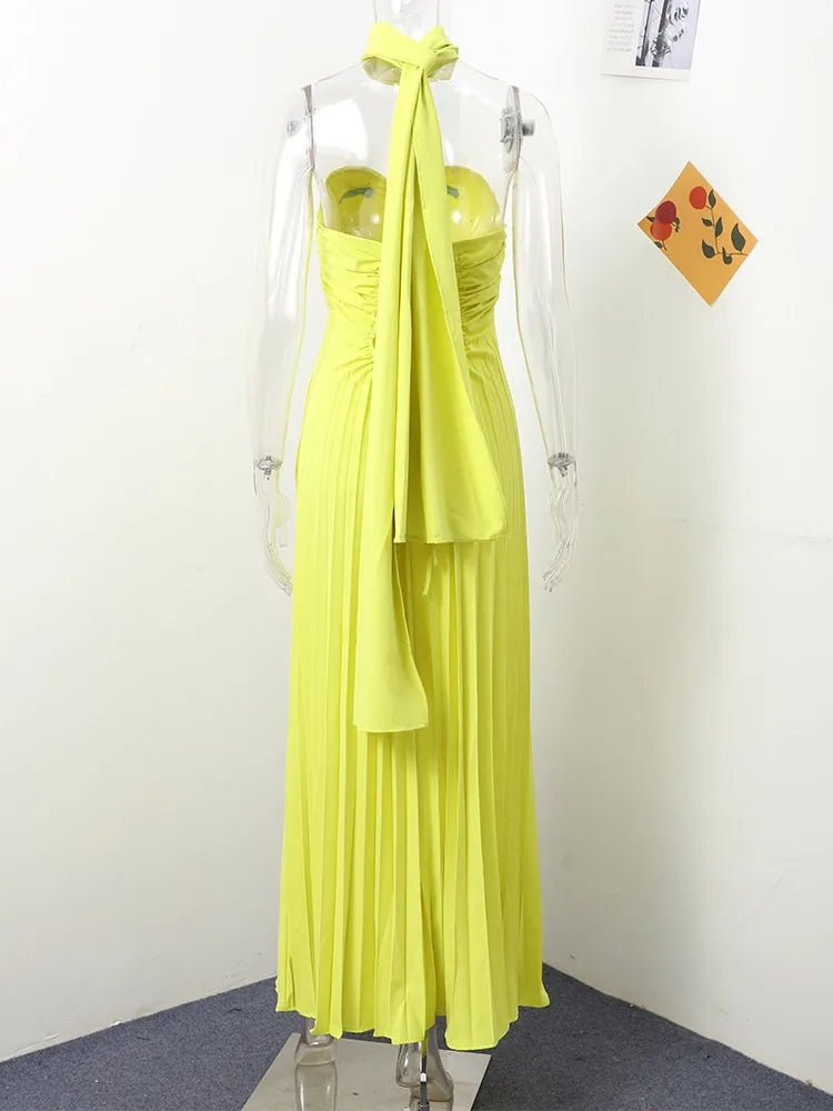 Elegante trägerlose Band-Plissee-Kleider für Damen, sexy, ärmellos, rückenfrei, langes Kleid, 2025, Frühjahr, neue Dame, Abendparty-Roben.