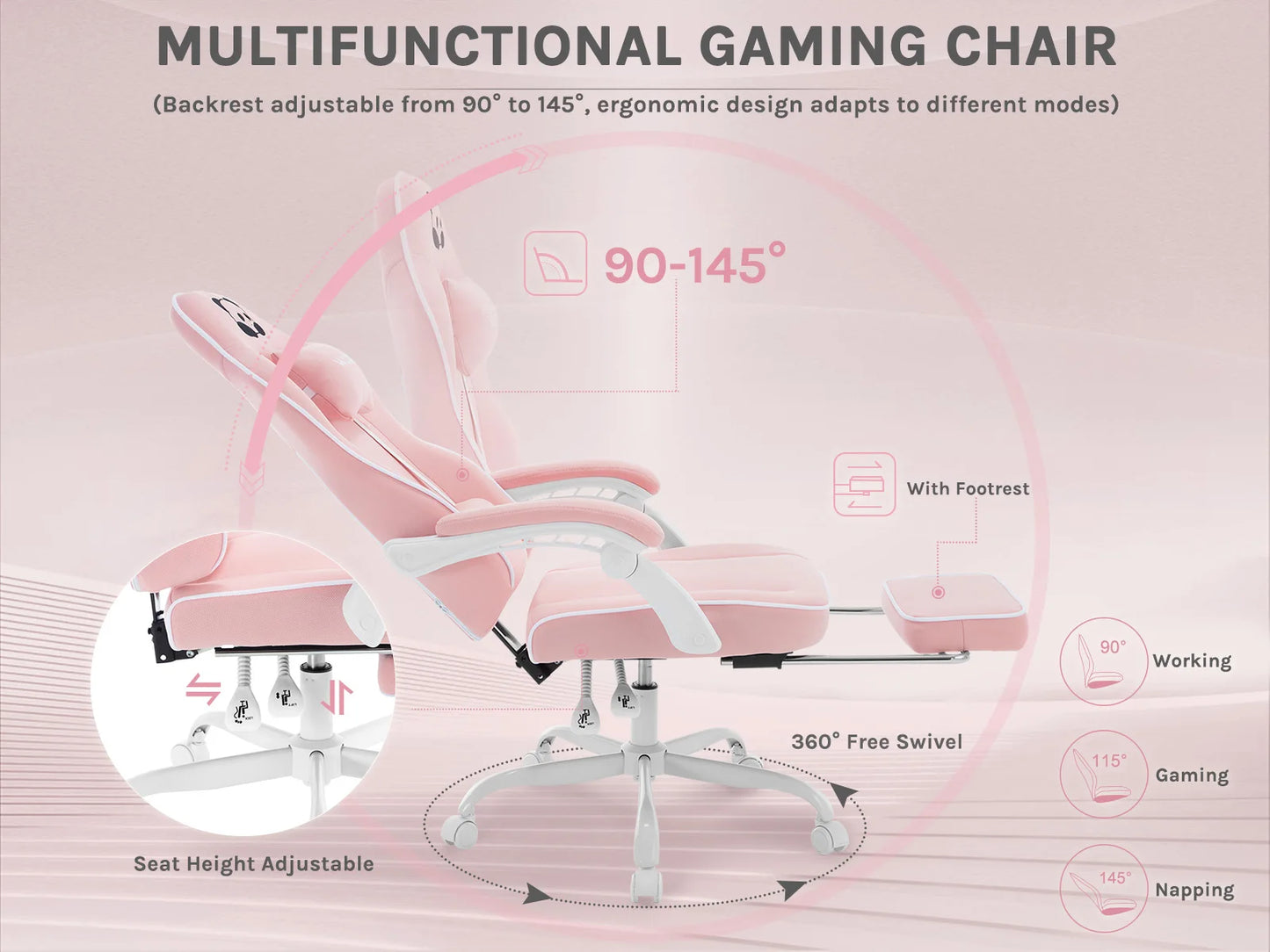 WOLTU Ergonomischer Gaming-Stuhl, Bürostuhl mit hoher Rückenlehne, Drehsessel mit Fußstütze und höhenverstellbarem Computerstuhl für die Lendenwirbelsäule