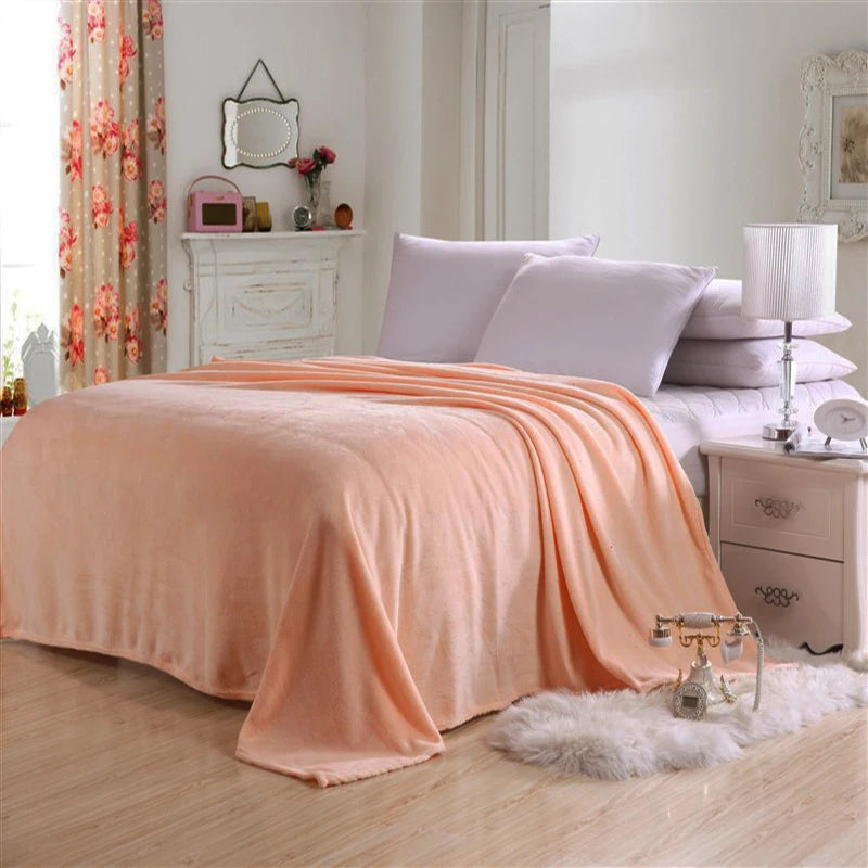 230GSM Coral Fleece Flannel Blankets For Beds Solid Blue Pink Soft Warm Thin Bedspread Sofa Cover Faux Fur Plaid Blanket.