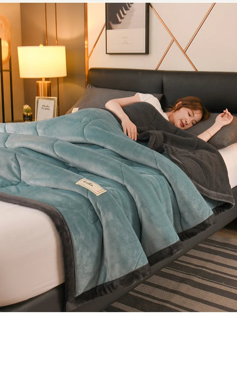 Milk Fleece Autumn Winter Warm Weighted Blankets for Beds European Thickened Beibei Velvet Throw Blanket Warmth Quilt Comforter.