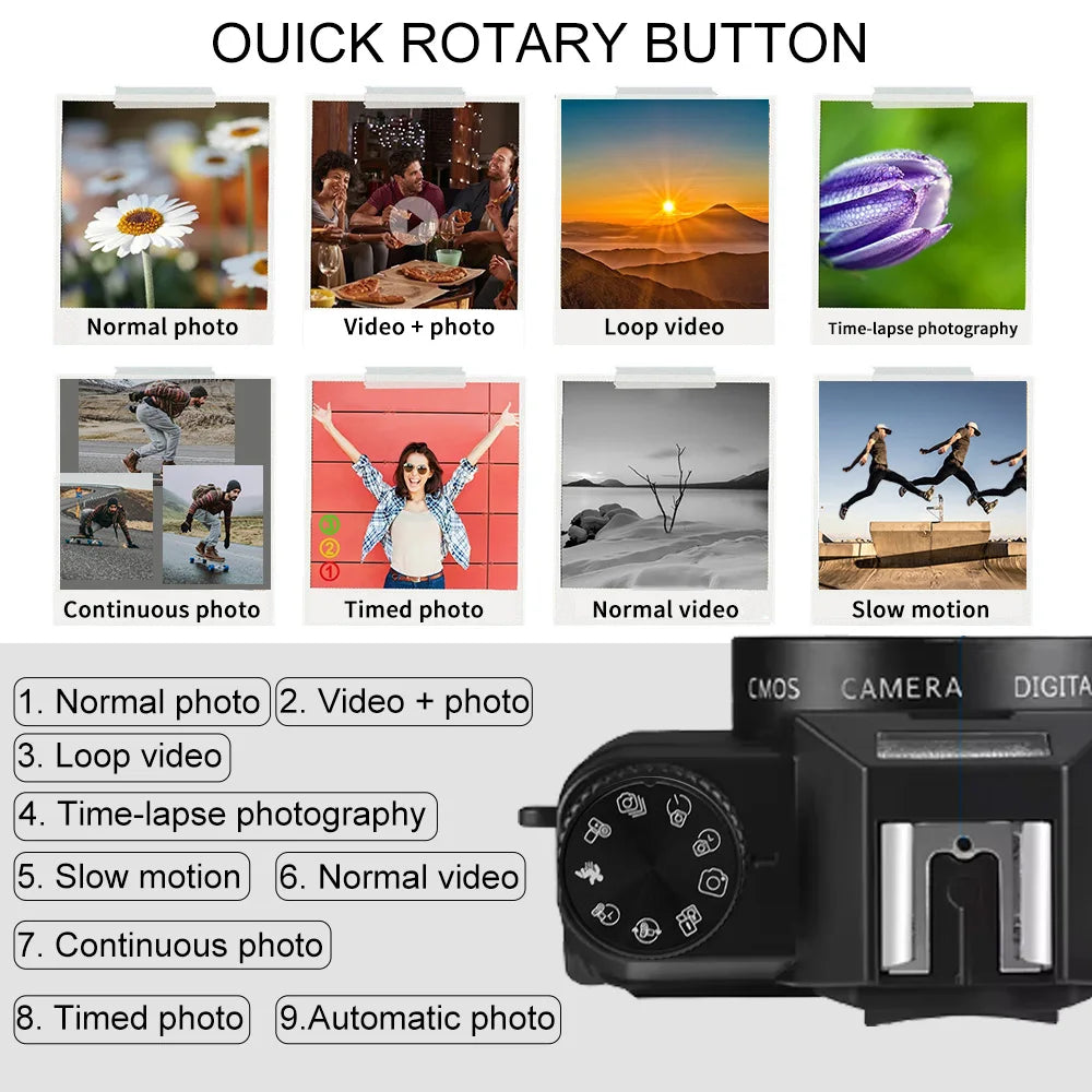 Ourlife 6K Compact Digital Photography Camera 64MP 16X Digital Zoom 180° Flip Screen WiFi Vintage Vlog Video Recorder YouTube.