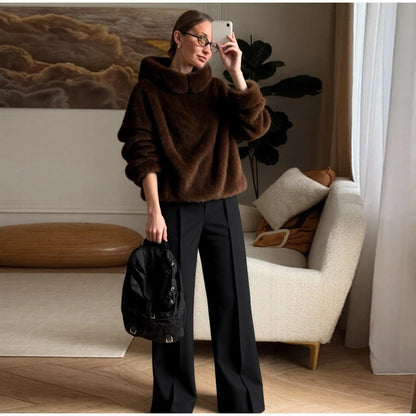 Chic Faux Pelz frauen Mäntel Elegante Revers Binden Gürtel Verdicken Volle Hülse Weibliche Jacken 2025, Herbst Winter Neue dame Streetwears