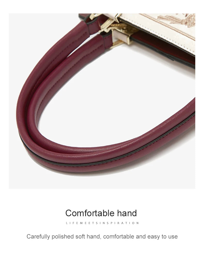 FOXER Split Leather 2025 Autumn Winter New Large Tote Handbag Women's Shoulder Bag Chinese Classic Embroidery Best Gift for Mom.