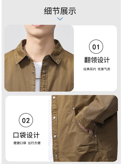 Autumn Fashion Vintage Shirt Style Jacket Men Streetwear Loose Casual Plus Size Washed Cotton Cargo Jacket Man Coat Outerwear.