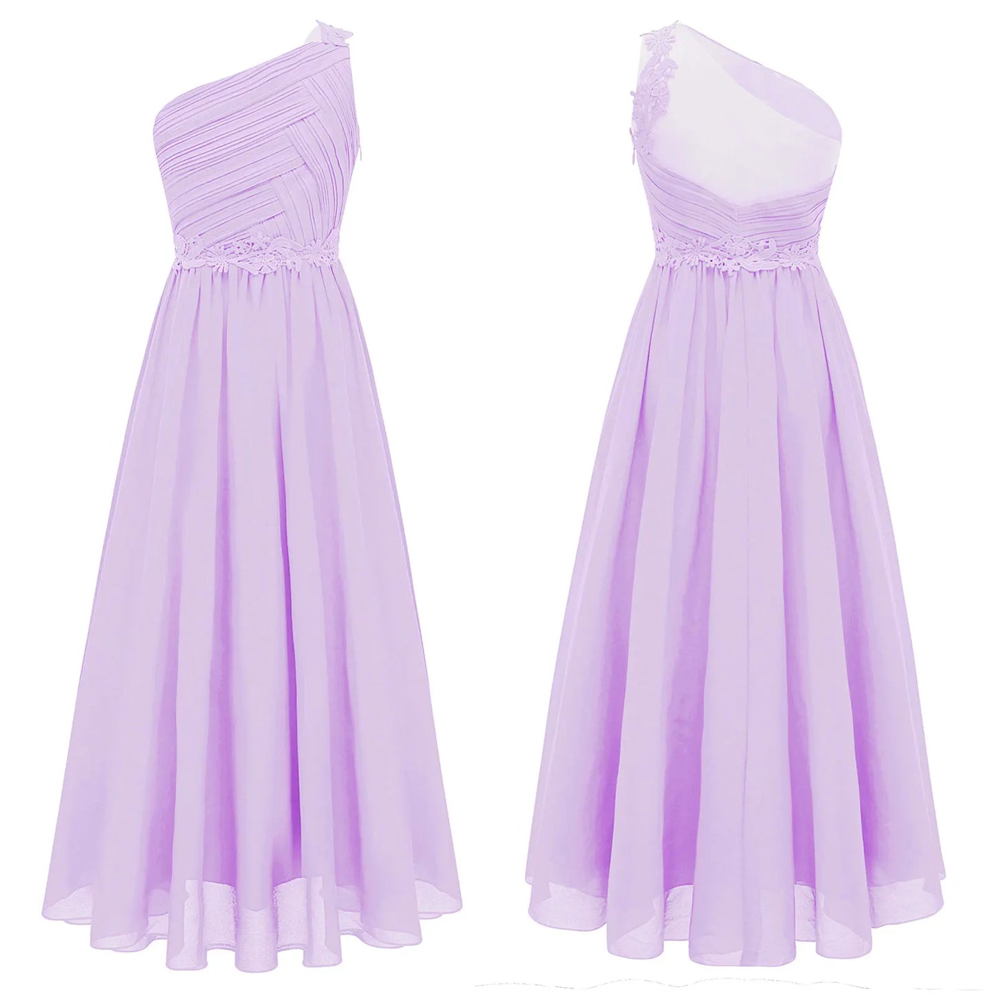 Mädchen Hochzeit Brautjungfer Kleid One Shoulder Elegante Guipure-Spitze Geraffte Chiffon Maxi Party Kleider Geburtstag Abend Abendkleid