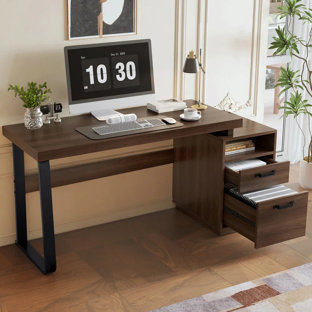 Moderner Schreibtisch im minimalistischen Stil, MDF-Desktop mit hochwertigem Stahlrohr, super langlebig, Aufbewahrungsdesign, geräuschlose Schublade
