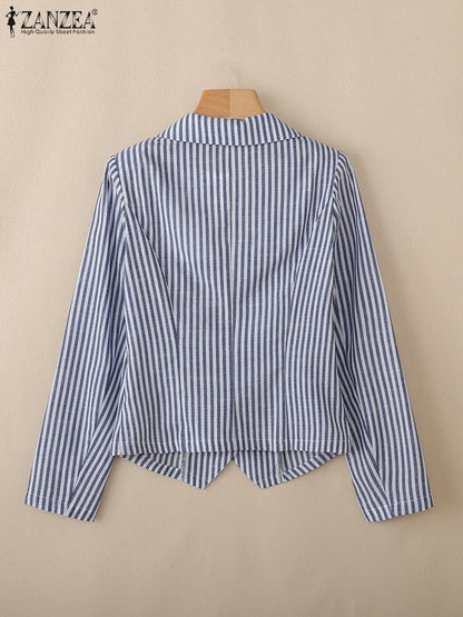 Stylish Autumn Long Sleeve Stripe Shirt 2025 ZANZEA Office Lady Blouses Women Shirts Elegant Lapel Neck OL Work Tops Mujer Femme.