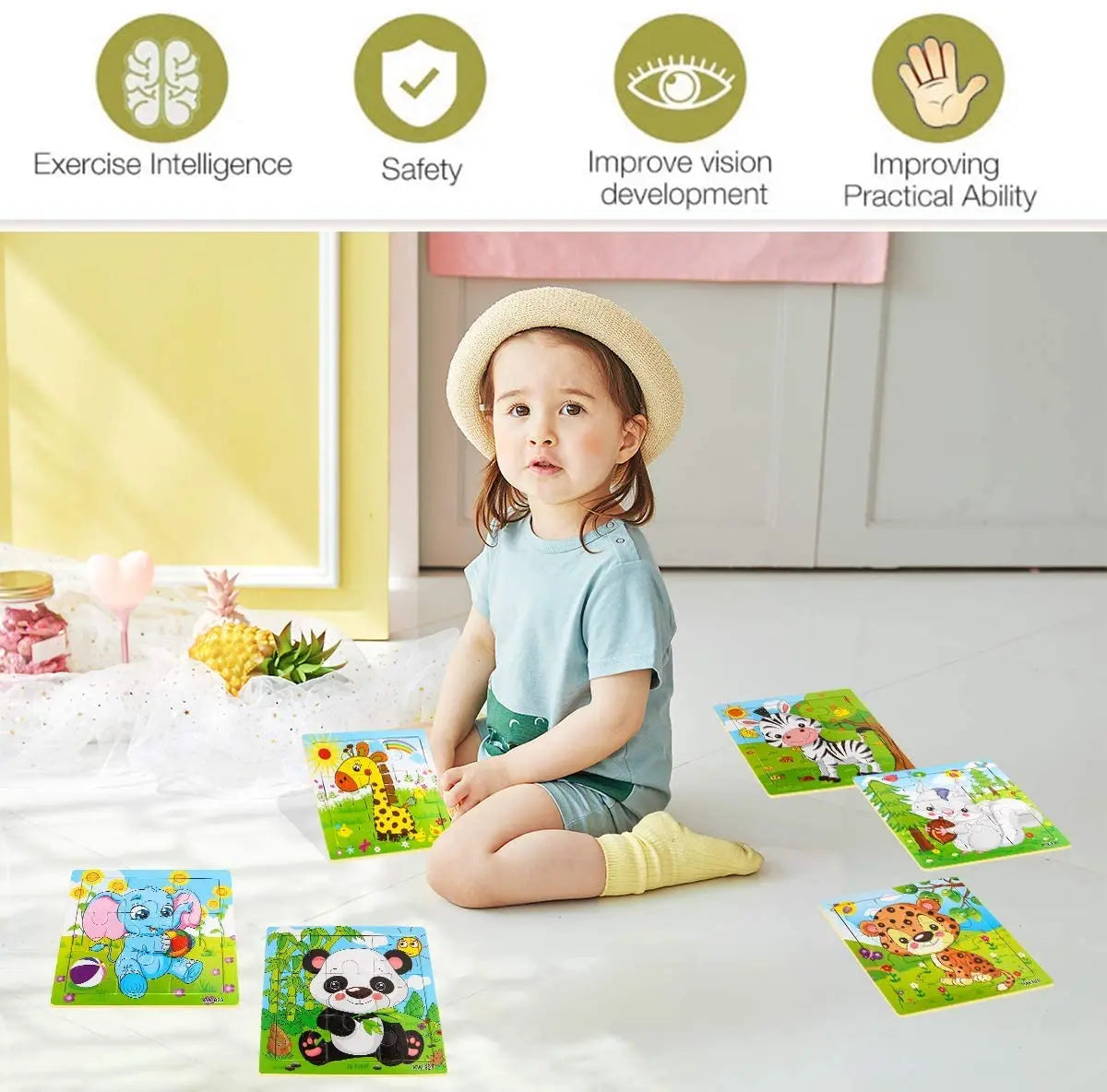 9/16 Jigsaw Puzzles for Kids Ages 2 3 4 5 Toddler Wooden Puzzle Preschool Educational Toys Set Animals Puzzle for Boys and Girls.