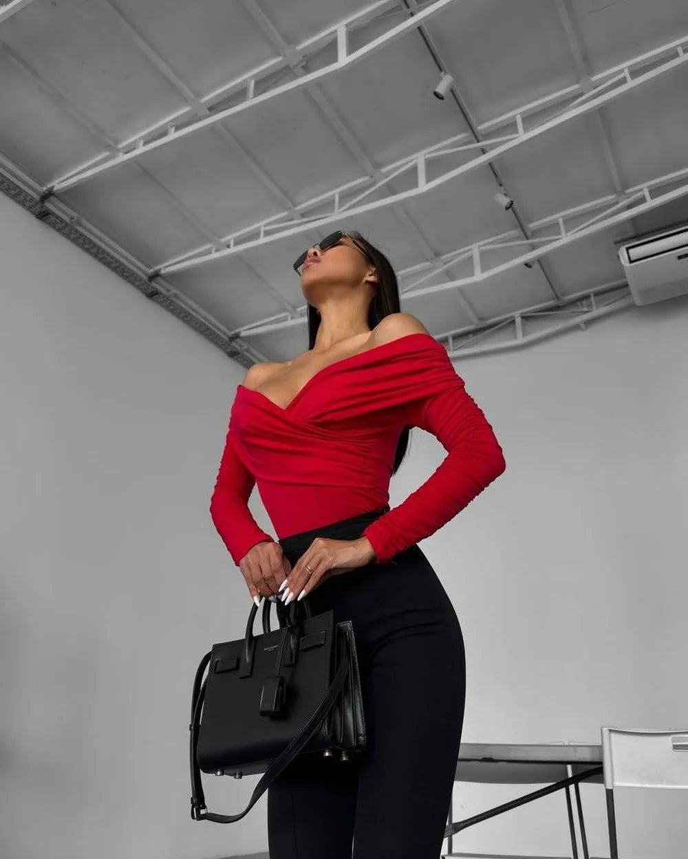 Sexy Hot Girl Slim Jumpsuits Women Fashion Solid Color Folds Corset Bodycon Crossed Bodysuits Long Sleeves Trendy Lady Rompers