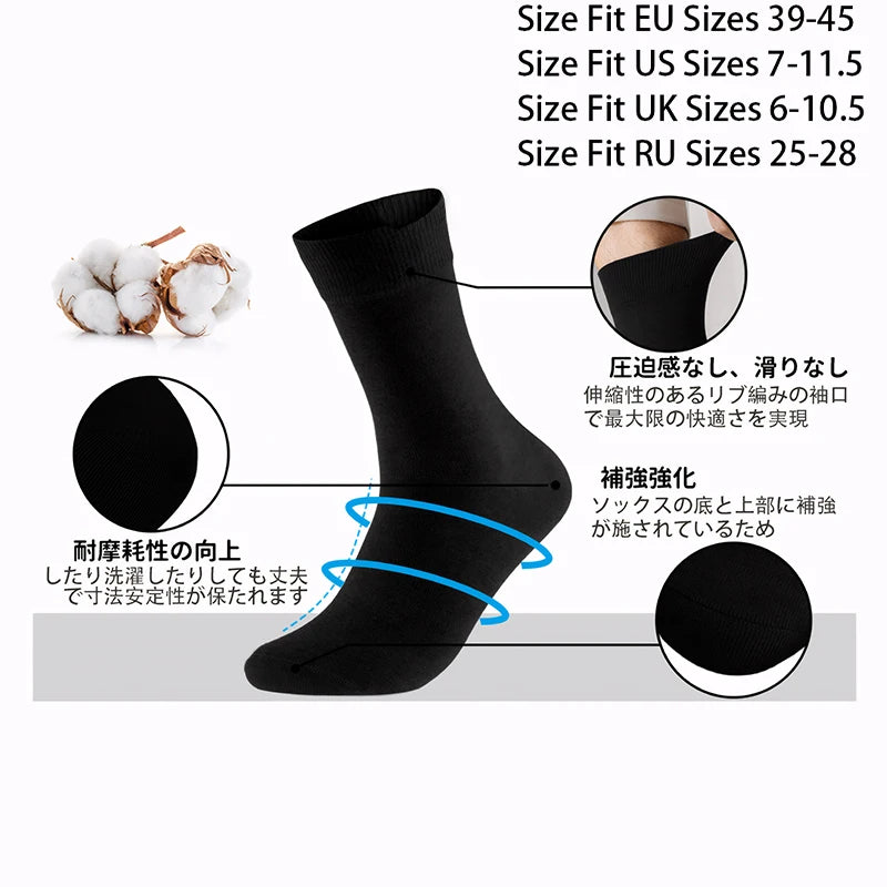 ZEXOLAP 2025 High Quality Casual Men's Business Socks Summer Winter Cotton Socks Quick Drying Black White Long Sock Plus Size US.