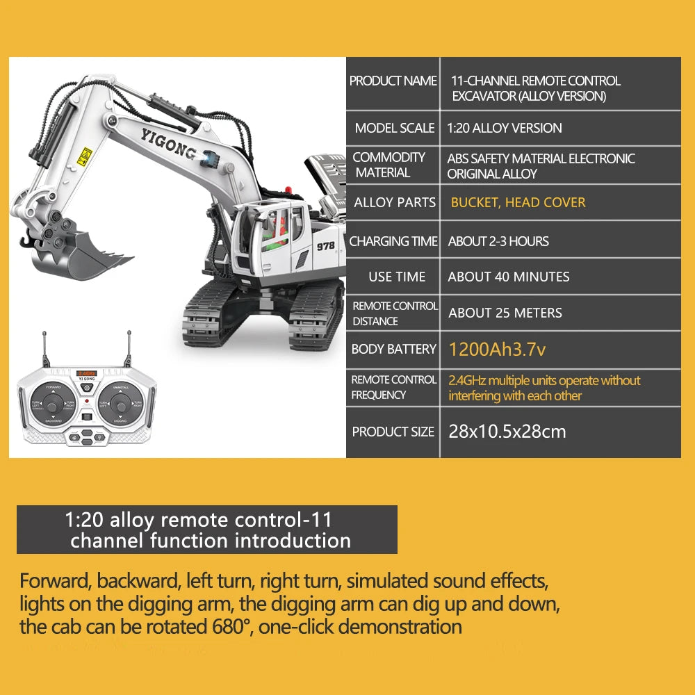Teeggi 1:20 RC Excavator Car Children Toys 2.4G Remote Control Dump Truck Car Bulldozer Toy Radio Electric Car For Children Gift.