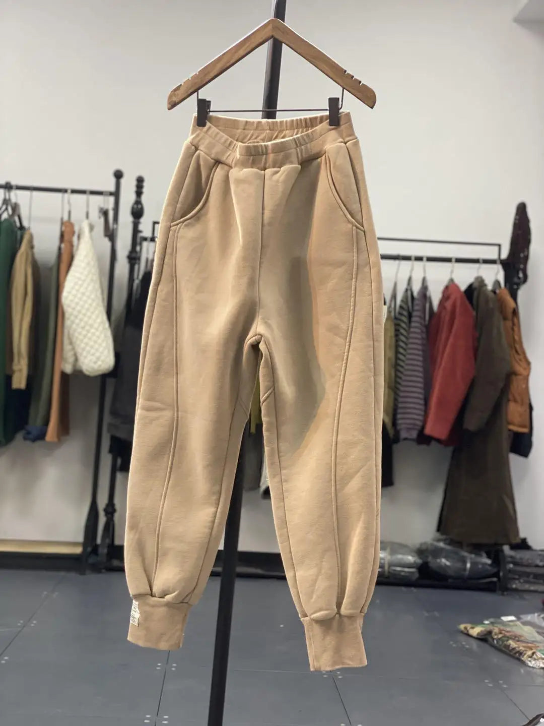 Autumn/Winter 150kg American Retro Cuffed Casual Trousers Men's Korean Slimming Patchwork Fleece-lined Harem Trousers Sweatpants.