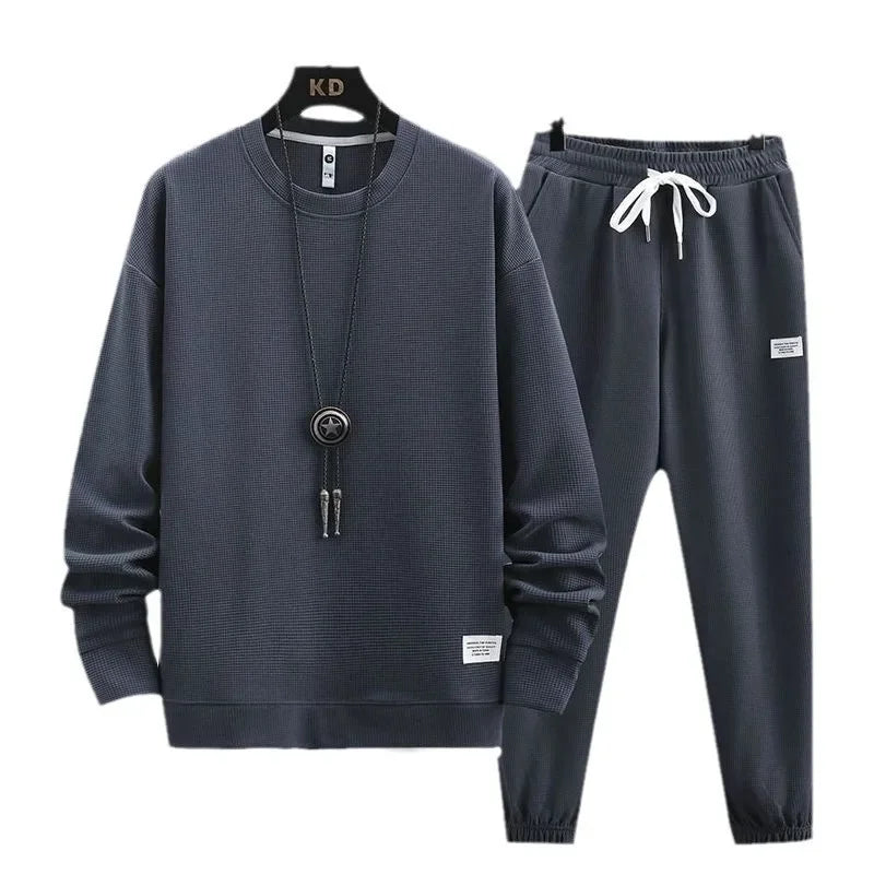 New Autumn Men's Fashion Sportswear Set Long Sleeve T-Shirt And Long Pants Casual Trendy Marbled Pattern Clothing Ensemble.
