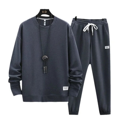 New Autumn Men's Fashion Sportswear Set Long Sleeve T-Shirt And Long Pants Casual Trendy Marbled Pattern Clothing Ensemble.