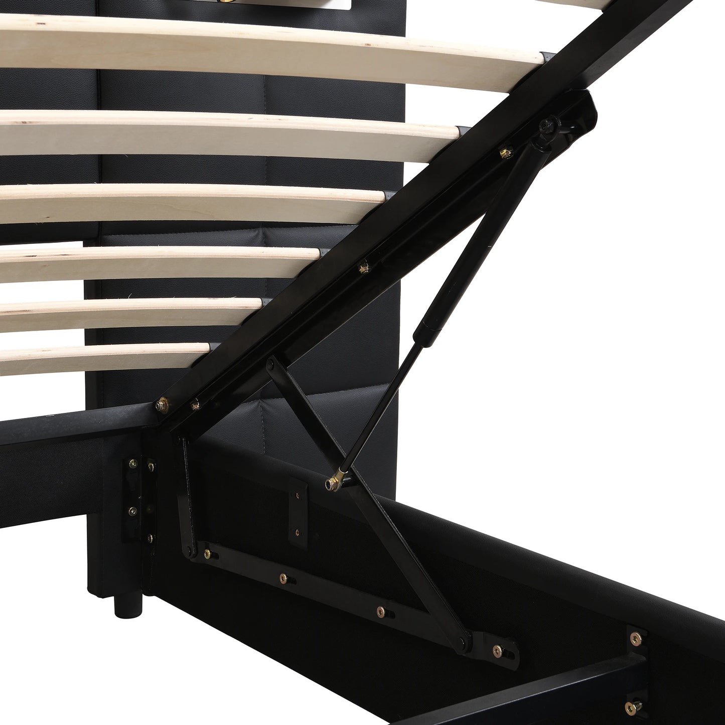 Polsterbett 180 x 200 cm, hydraulisches Bett, mit USB-Anschluss, kabelloses Laden und beleuchteter Lampe, mit Stauraum