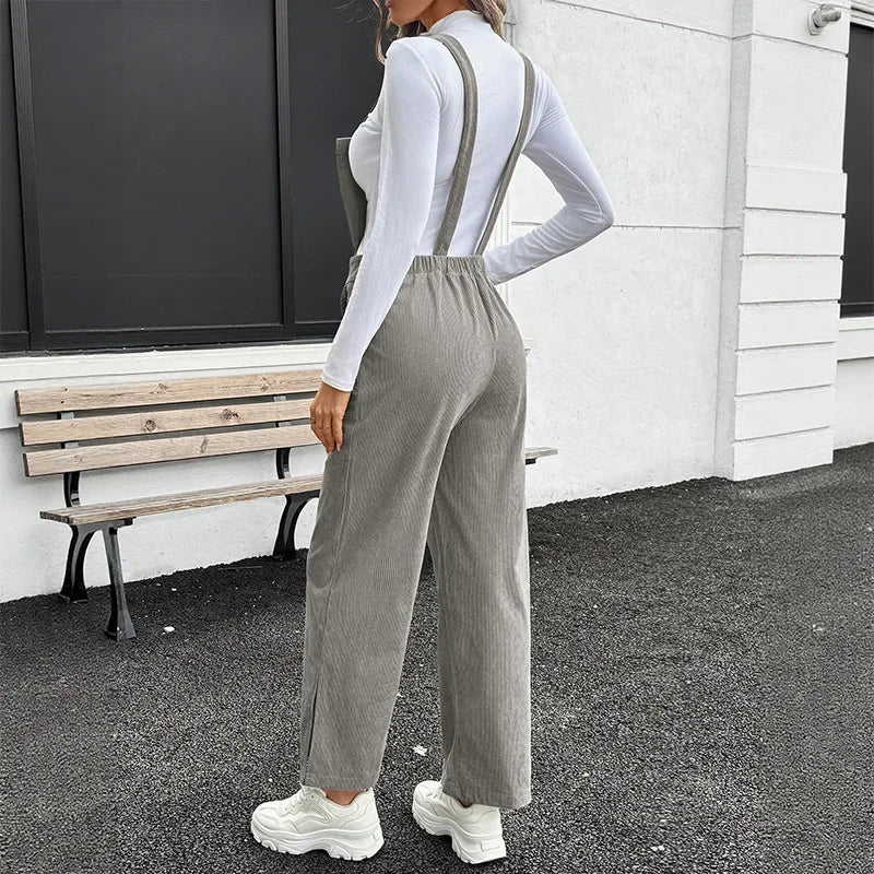 Adjustable Basic Velvet Overalls Women's Pure Color Simple Style Autumn New Arrival Fashionable Female Bib Pants.