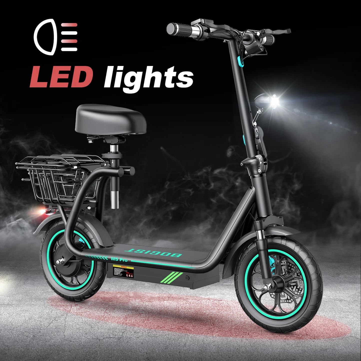 Bogist-M5 Pro Electric Scooter with Storage Basket, Inflatable Wheels, Front Shock Absorber, 500W, 48V, 15Ah, 12 Inch E-Scooter.
