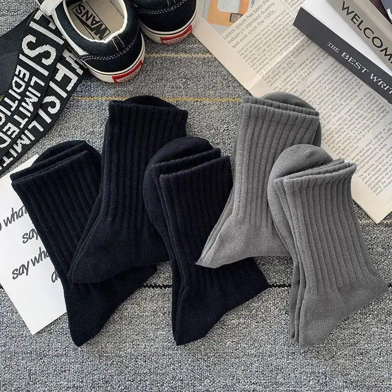 New 5 Pairs Cool Men Black White Warm Socks Set Autumn Winter Male Solid Color Sport Short Socks For Men Dropshipping.