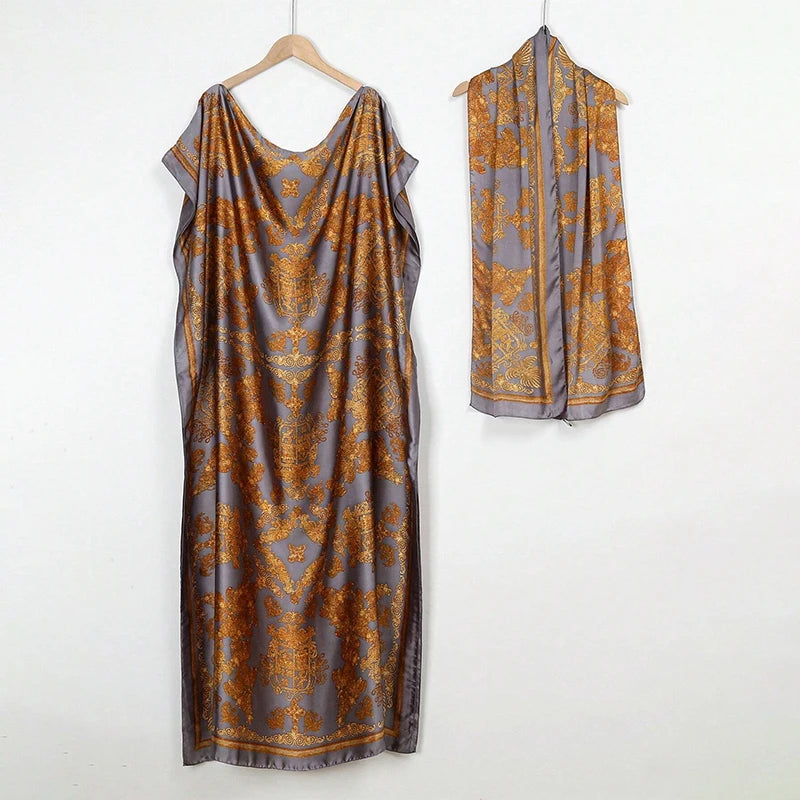 New Malaysian Muslim Print Dress Women Loose Arabic Long Maxi Dress Summer Sunscreen Cool Abaya Beach Hijab Dress Plus Size.