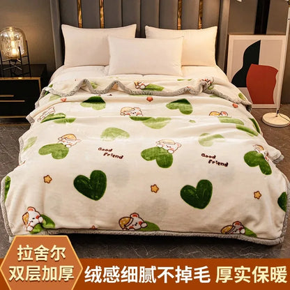 Modern Geometric Cartoon Printed Bedroom Blanket Coral Fleece Dormitory Quilt Thicking Double Layer Multi Purpose Bedding Sheets
