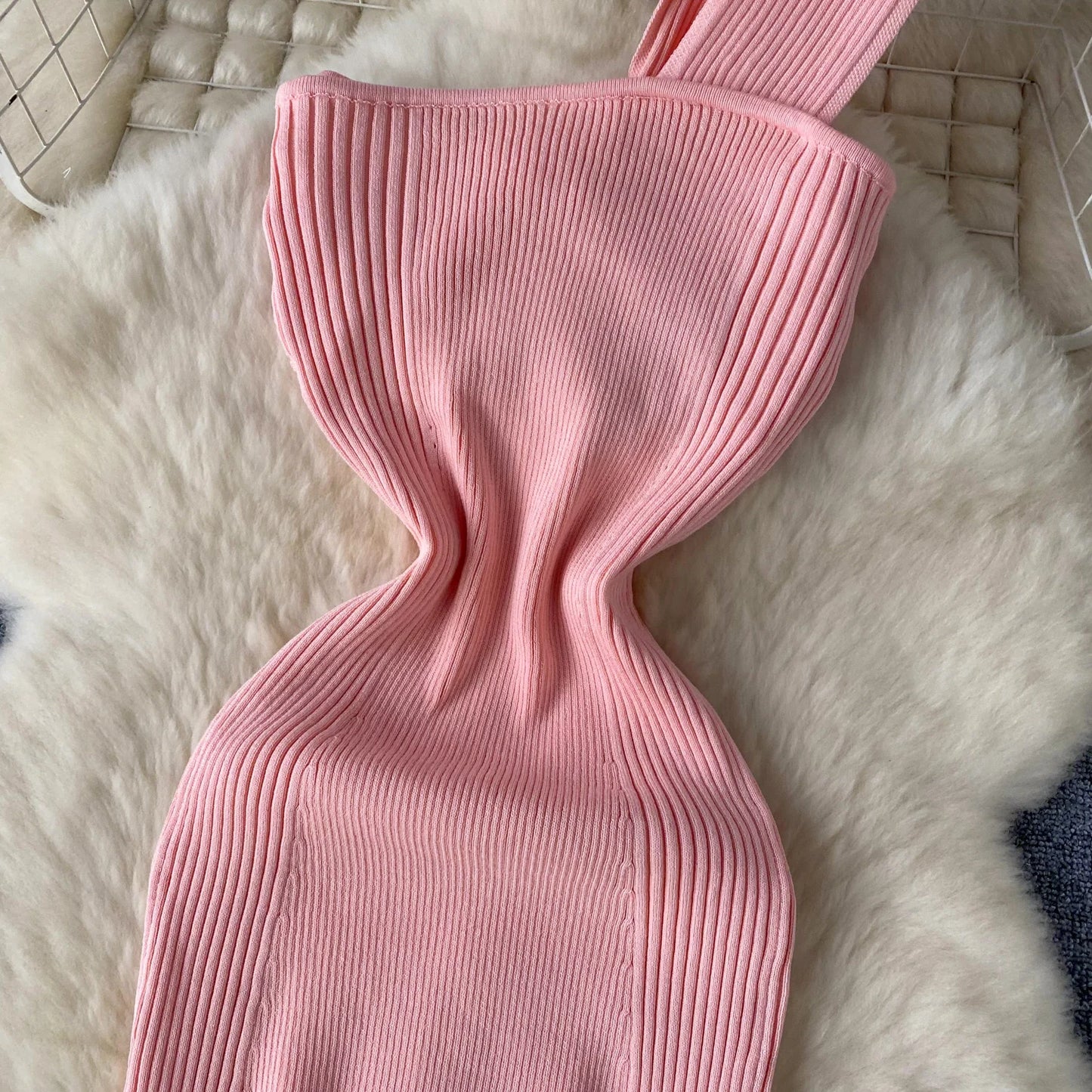 SINGREINY Einzelnen Schulter Tinte Stricken Kleid Backless Tank Gestreiften Schlank Bodycon Sommerkleid Frauen Sommer Beachwear Sexy Chic Vestidos.