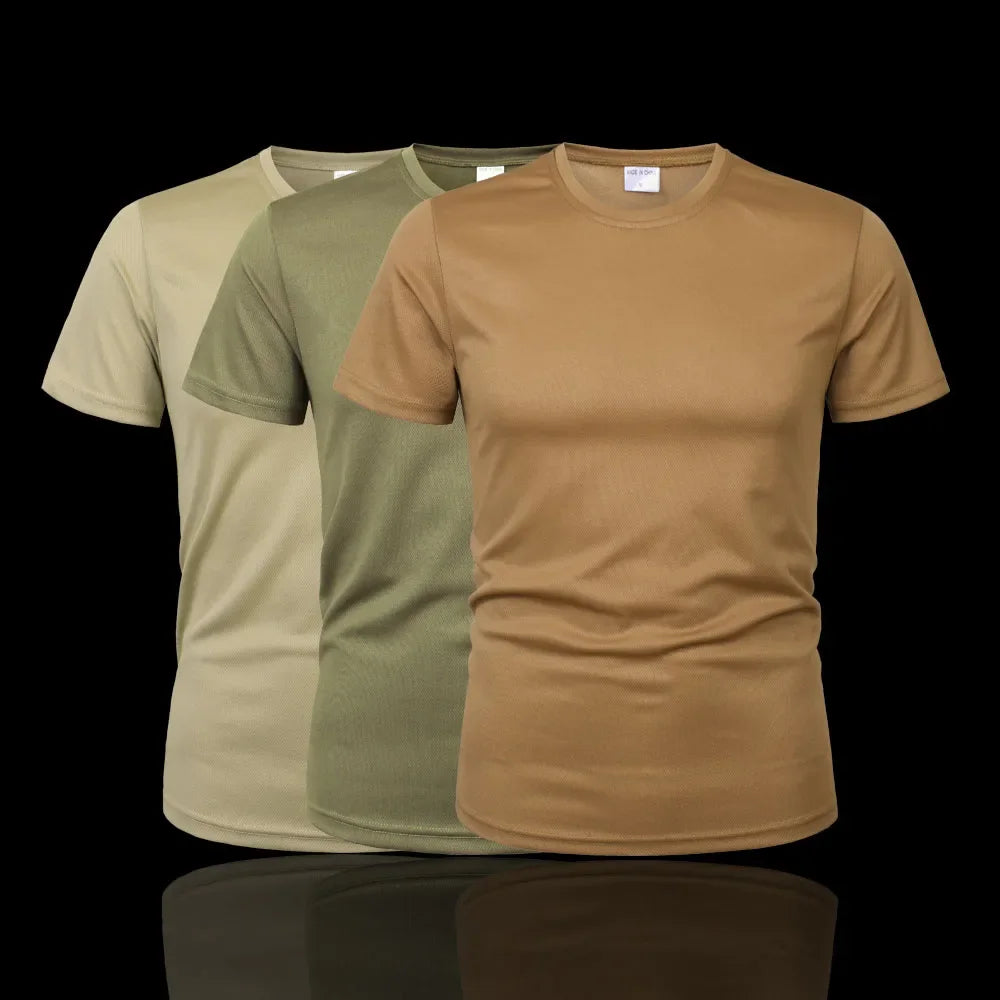 MEGE Brand Clothing Tactical Men's Tee Shirt Round Neck Solid Shirt Short Sleeve Breathable quick-drying Casual Shirt.