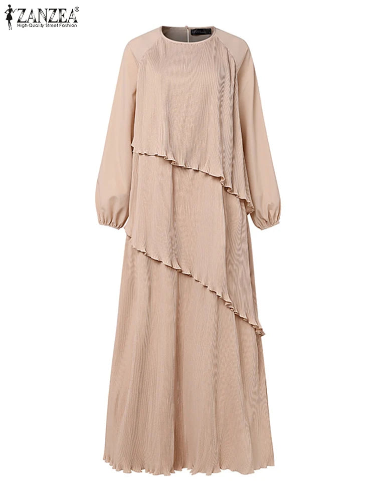 2025 ZANZEA Fashion Women Autumn Long Sleeve Maxi Sundress Muslim Abaya Dresses Duabi Robe Femme IsIamic Clothing Hijab Vestidos.
