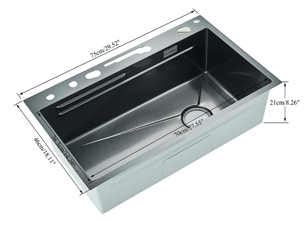 Stainless Steel Kitchen Sink with Hot Cold Pull Out Kitchen Sink Faucets Digital Large Single Bowl Waterfall Rain Kitchen Sinks