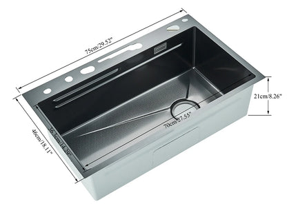 Stainless Steel Kitchen Sink with Hot Cold Pull Out Kitchen Sink Faucets Digital Large Single Bowl Waterfall Rain Kitchen Sinks