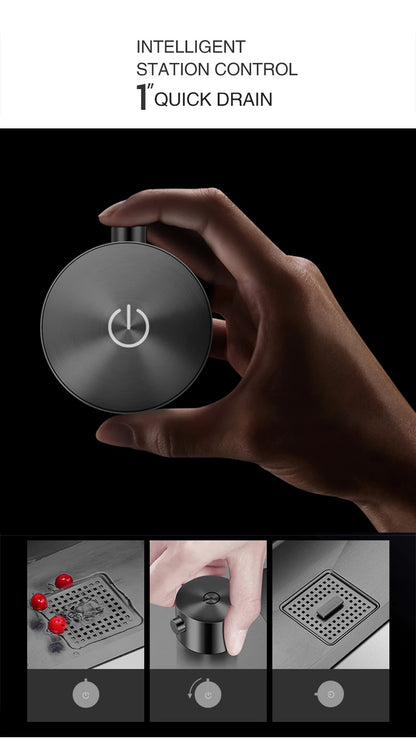 ASRAS Nanometer Hidden Flip Cover kitchen Island Sink 4mm Thickness Handmade Cup Rinser And Trash Can Kitchen Sinks