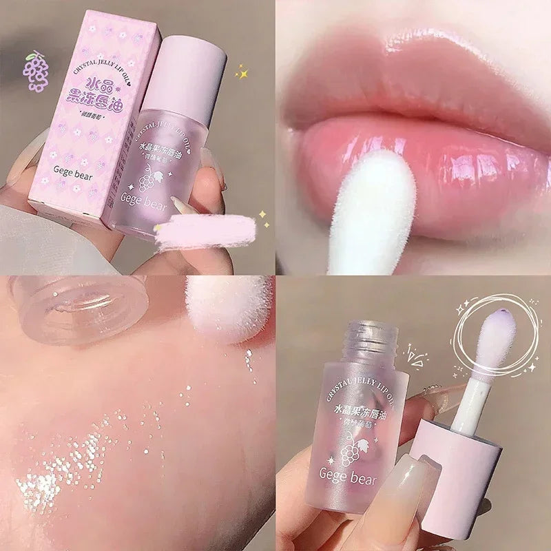 Crystal Jelly Lip Oil Hydrating Plumping Lip Coat Lipstick Moisturizing Mirror Lip Gloss Clear Lip Plumper Cosmetics Makeup.