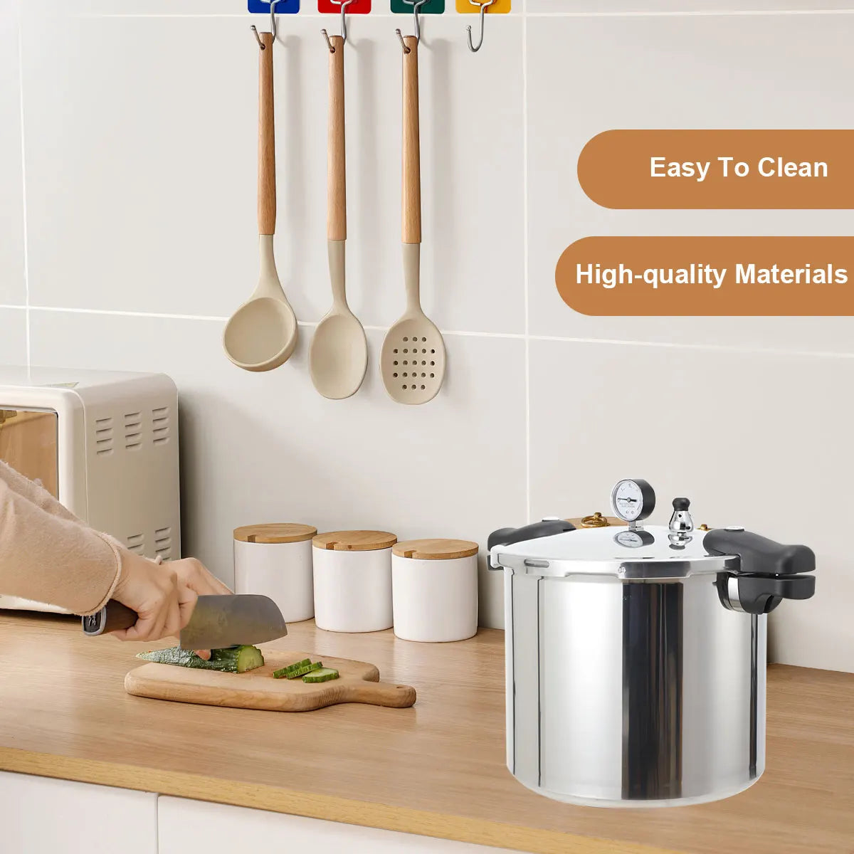 22L Aluminium Alloy Pressure Canner 90Kpa Thickened Explosion-proof Pressure Cooker Pot with Pressure Gauge and Safety Valve.