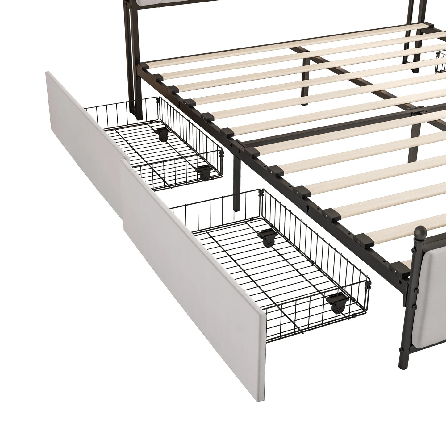 Lazyspace Bettgestell 160 x 200 cm, gepolstertes Bett mit Schubladen und 2 Ladeanschlüssen, Doppelbett mit LED-Kopfteil, ohne Matratze