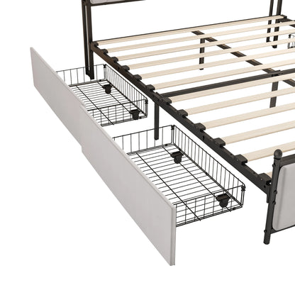 Lazyspace Bettgestell 160 x 200 cm, gepolstertes Bett mit Schubladen und 2 Ladeanschlüssen, Doppelbett mit LED-Kopfteil, ohne Matratze