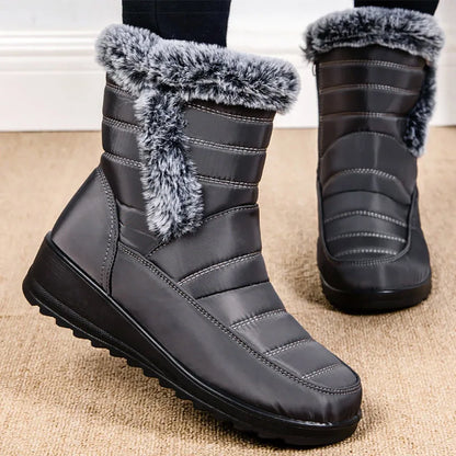 Women's Boots Super Warm Fur Botas Mujer 2025 Snow Boots Low Heels Winter Shoes Woman Black Rubber Winter Boots Women Footwear