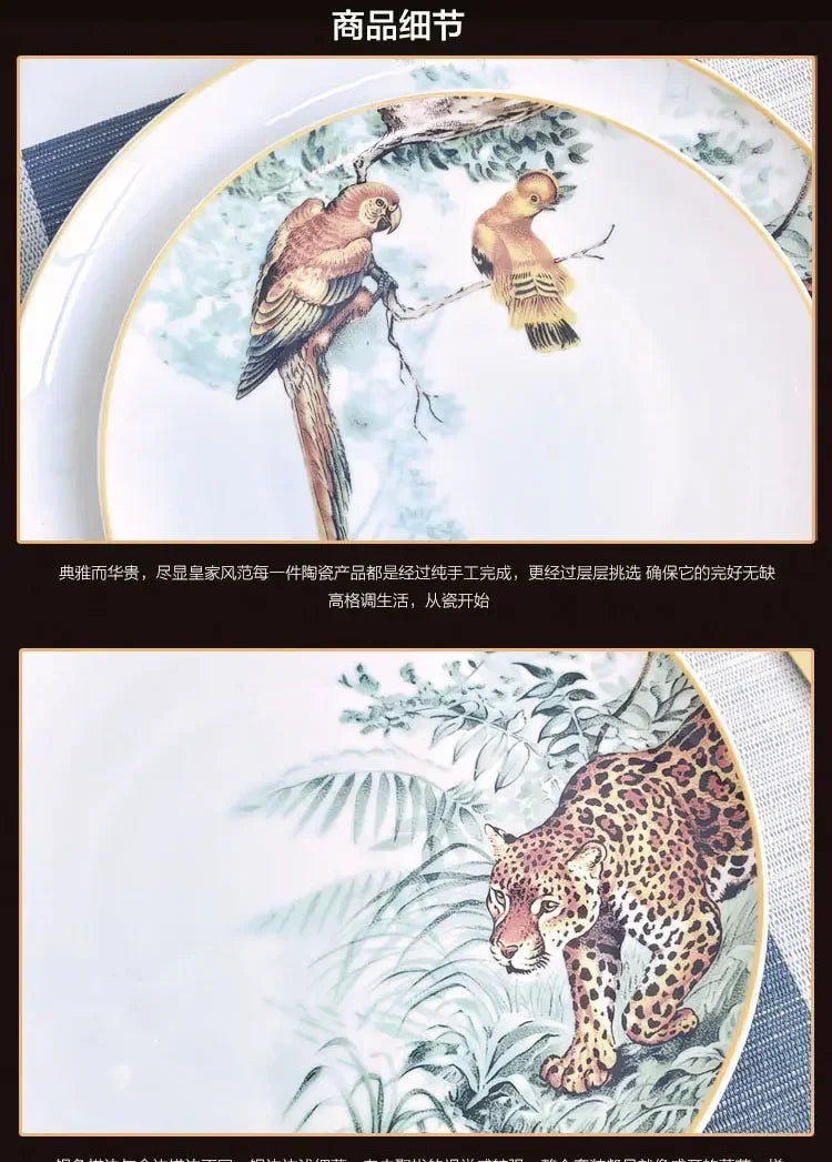 European ceramic western dinner plate, jungle set, steak plate, Coffee cup, afternoon , personalized gift set.