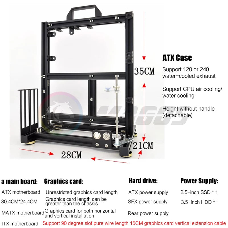 Open Computer Chassis DIY Creative Aluminum Frame Air Water Cooler 360 MOD ATX/ ITX / MATX Frame Desktop Case