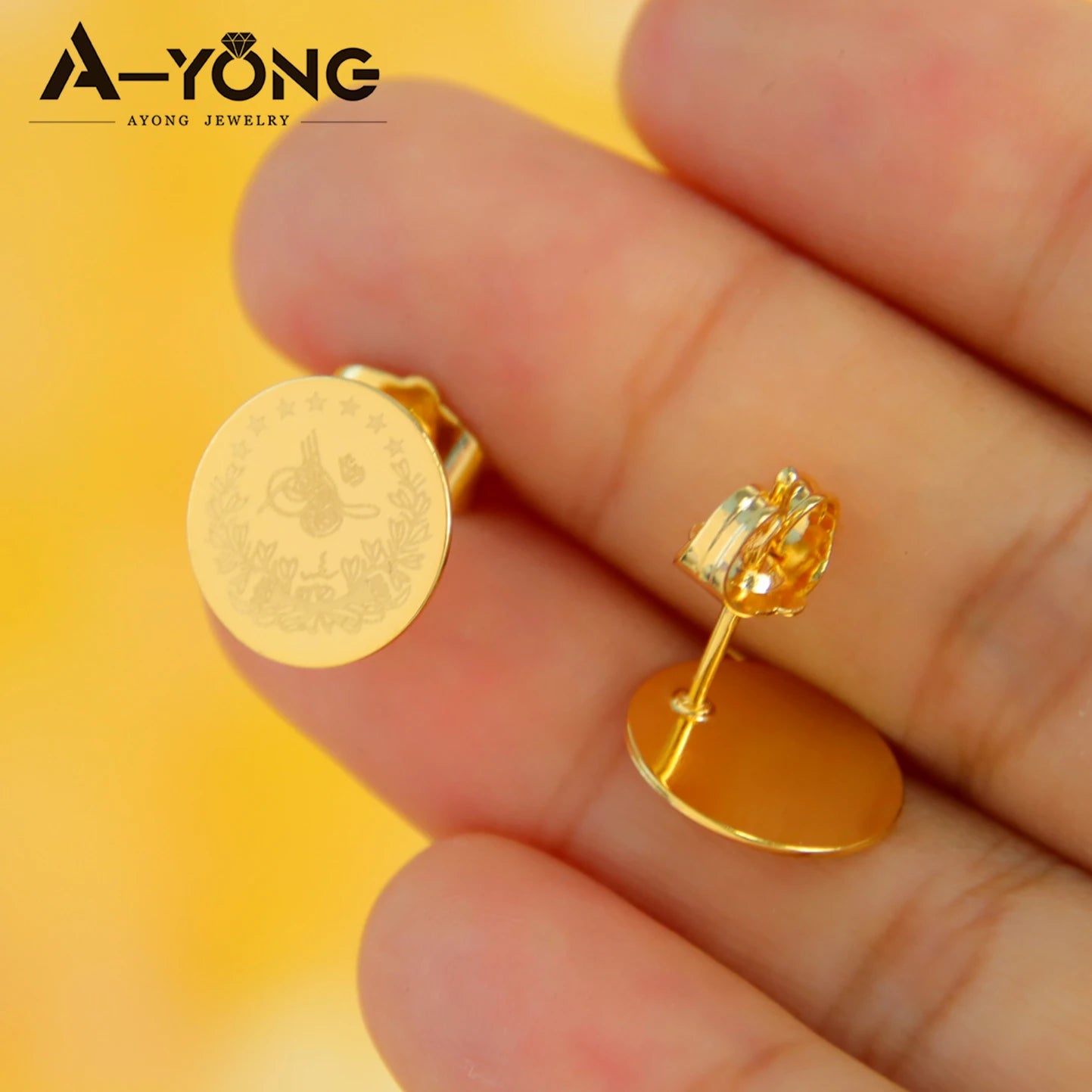 Simple Turkish Liberty Coin Stud Earrings 18k Gold Plated Round Ear Nail Dubai Arab Women Engagement Wedding Party Jewelry.