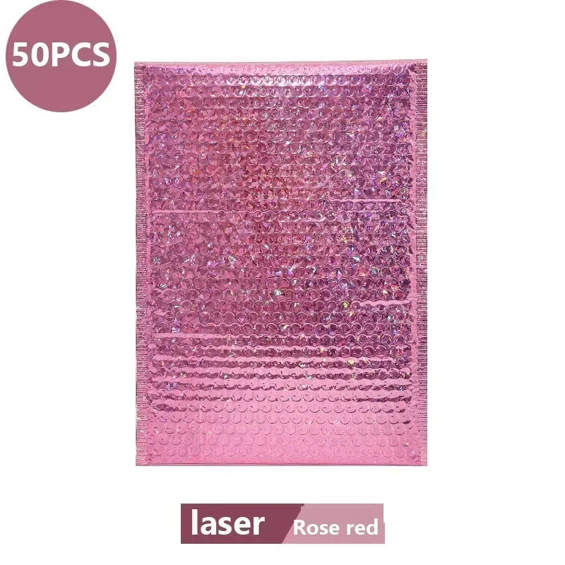 50Pcs Bubble Mailer Shipping Bag Multi Color Holographic Small Business Supplies Metal Bubble Mailer Bags Envelope Mailing.