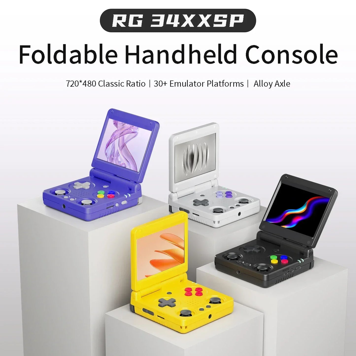 ANBERNIC RG34XXSP Flip Handheld Console 3.4'' IPS Screen Linux 64-bit 64G 5000+ Games Supports 5G WIFI HD-MI TV Output Streaming.
