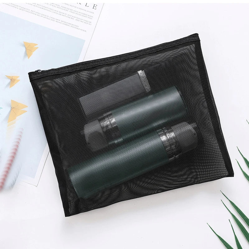 1pcs Transparent Mesh Zipper Cosmetic Bag Women Necessary Organizer Fashion Small Large Black Toiletry Bags Makeup Pouch Case