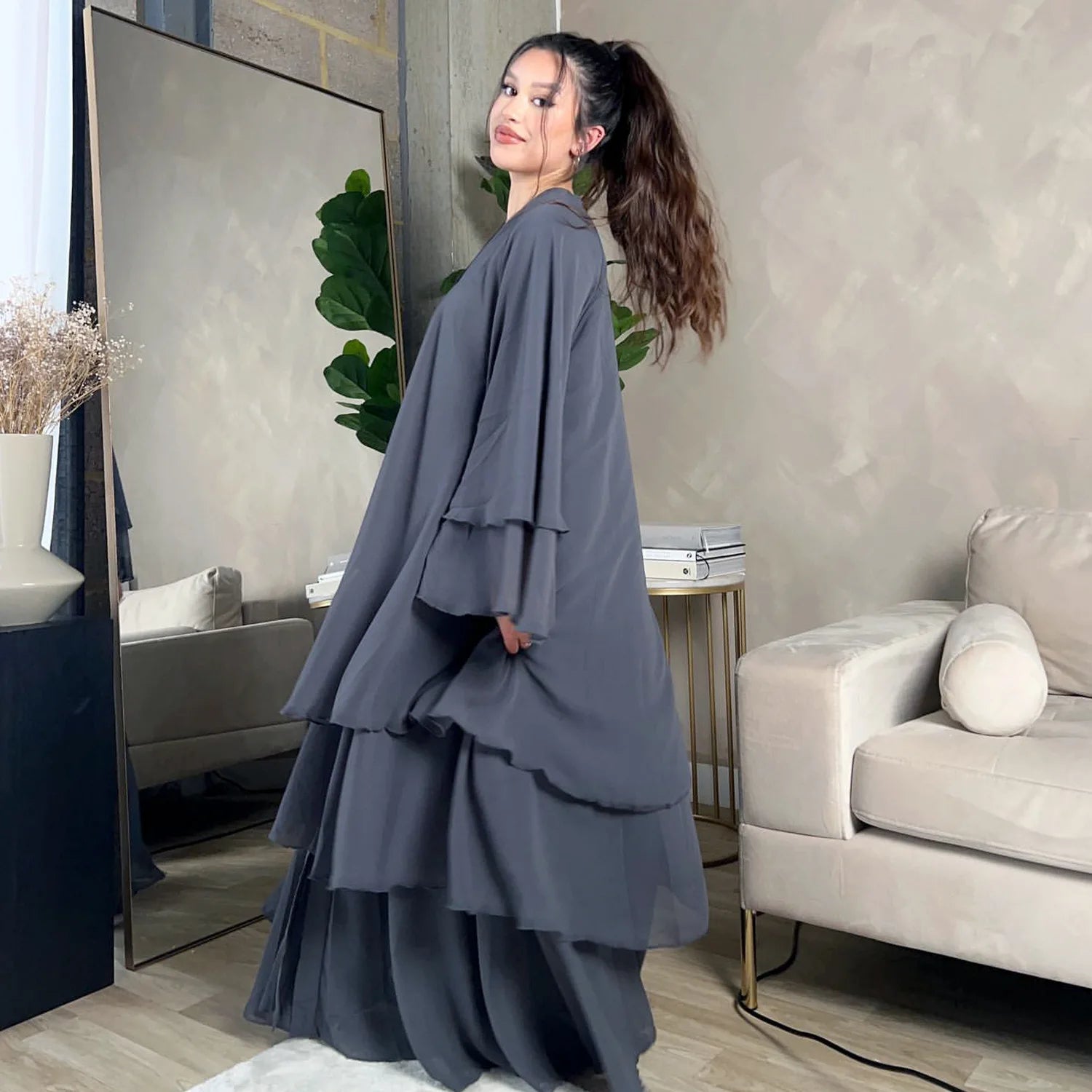 Eid Muslim Abaya for Women Chiffon 3 Layers Cake Party Cardigan Robe Jalabiya Dresses Ramadan Morocco Abayas Kaftan Vestidos.