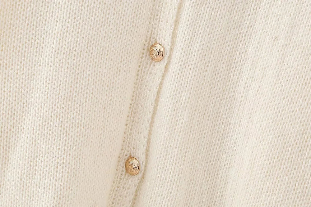 TRAF Women's Bat Sleeve Cardigan Sweater Temperament Lapel Metal Button Decoration Fashion Jacket Casual Commuter Women's Tops