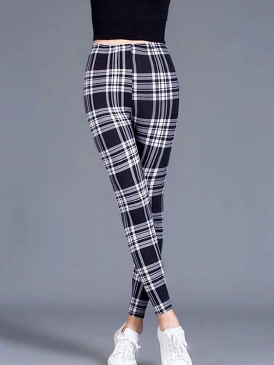 CUHAKCI Weibliche Fitness Leggings Frauen Drucken Plaid Leggings Dame Sexy Dünne Bleistift Hosen Push-Up Elastische Taille Hose