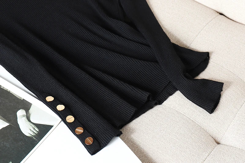 2025 Female Slim Knitted Soft Jumper Tops Autumn Winter Women Casual Sweater Pullovers Button Long Sleeve O-neck Chic Sweater.